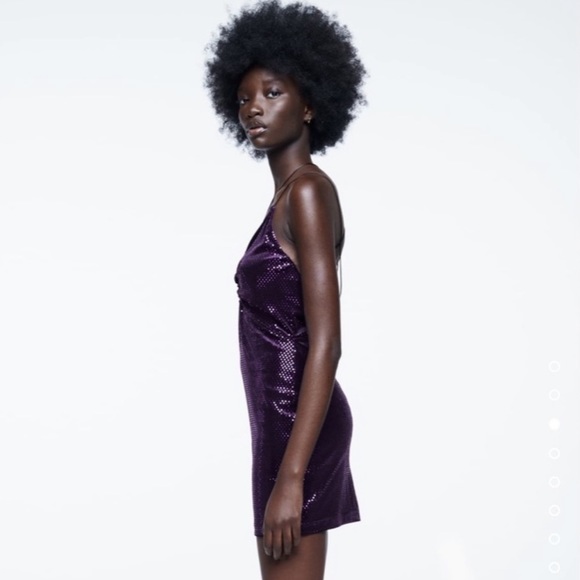 Blogger’s Favorite 🤩 Zara Purple Shiny Ring Detail Strappy Back Mini Dress - Picture 5 of 9